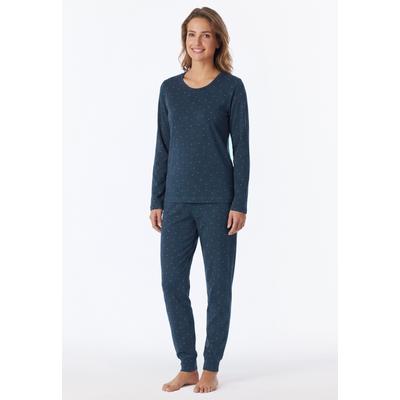 Schlafanzug SCHIESSER "Casual Essentials", Damen, Gr. 36, weiß (854, ultra violett), Single Jersey, Obermaterial: 100% Baumwolle, bequem lang, Rundhals, Homewear-Sets Schlafanzug, mit eingefasster, runder Halsausschnitt