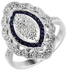 ART DECO DIAMONDS Ring 24 Diamanten 0,15ct 22 Saphire 0,39ct Silber 925
