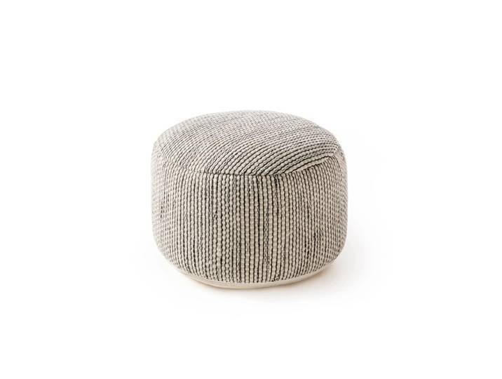 Pouf en laine fait main beige/noir 55x55x30