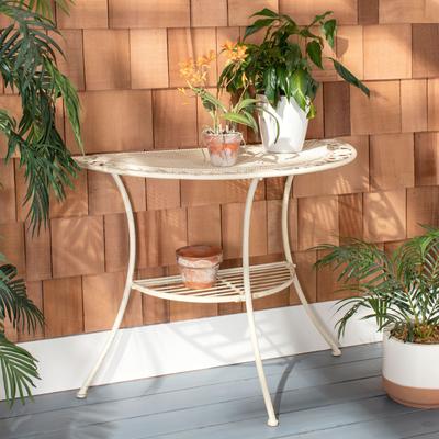 "SAFAVIEH Outdoor Living Genson 39-Inch Semi-Circle Iron Side Table - 39"" W x 21"" D x 32"" H"