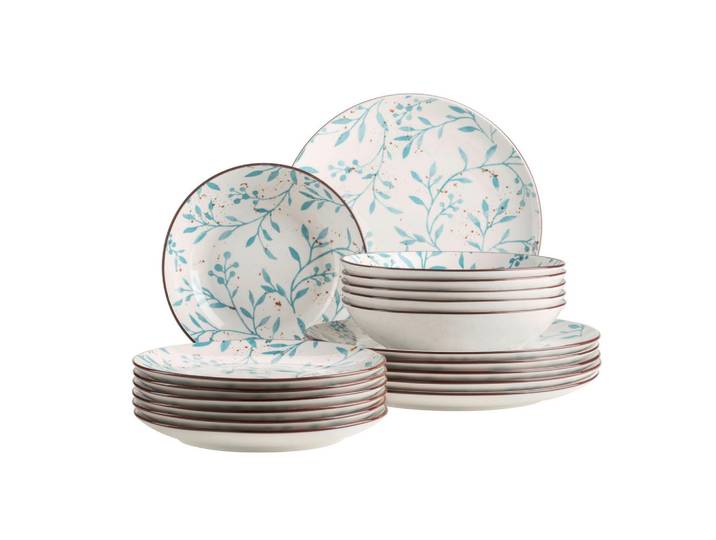 Mäser Tafelservice Olive, Braun, Türkis, Weiß, Keramik, 18-teilig, Essen & Trinken, Geschirr, Geschirr-Sets, Tafelservice