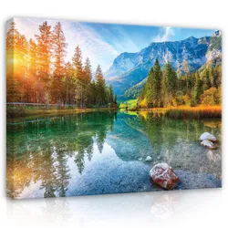 LEINWANDBILD Natur Berge See 60x40