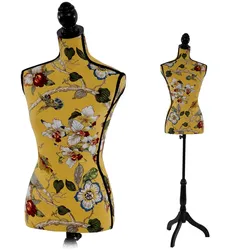 Schneiderpuppe T223, Schaufensterpuppe Torso weiblich, Fiberglas ~ Gelb mit Blumen