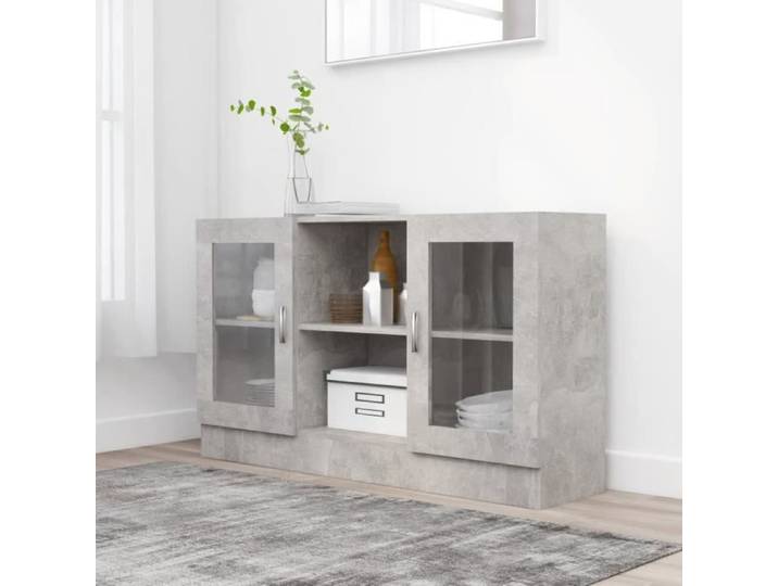 Armoire à vitrine - GOTOTOP - Gris béton - 2 portes - Contemporain - Design