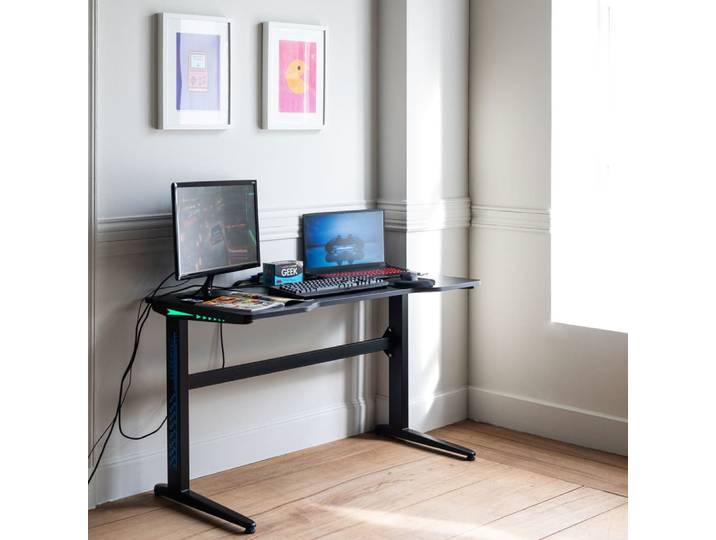 Bureau gamer à led noir et bleu