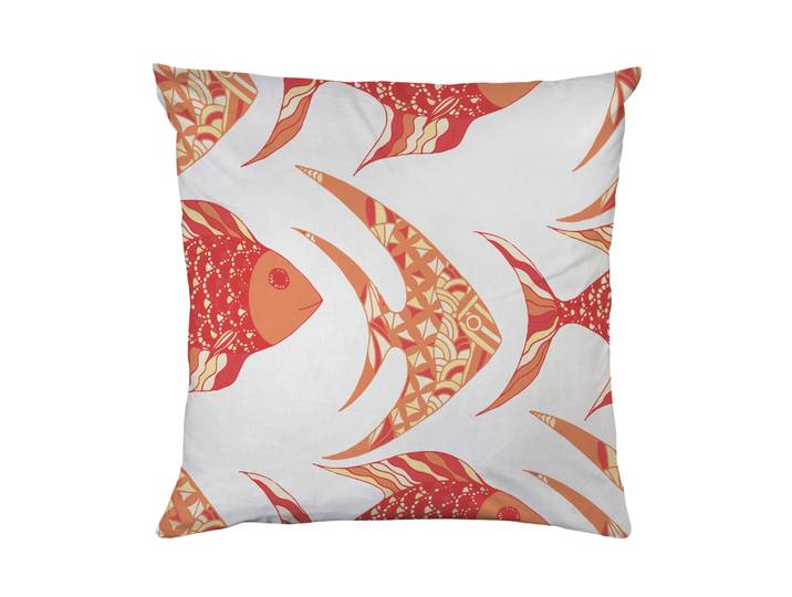 Dekokissen QUEENCE Fische in Rot , bunt (bedruckt), B:40cm L:40cm, Polyester, Dekokissen_Sitzkissen_Kissenhüllen, Dekokissen, Beidseitig bedruckte Kissenhülle, Kissen 40x40cm, inkl. Reissverschluss