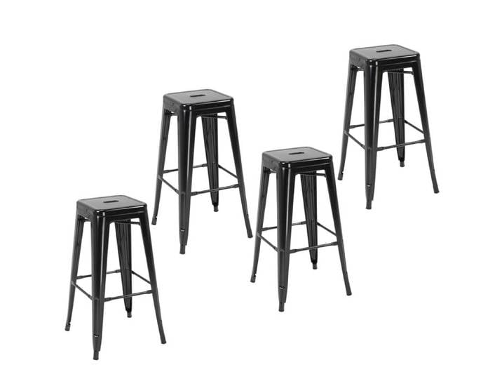 Tabourets de bar - HOMCOM - lot de 4 empilable industriel avec repose-pied rétro bistrot - métal - noir