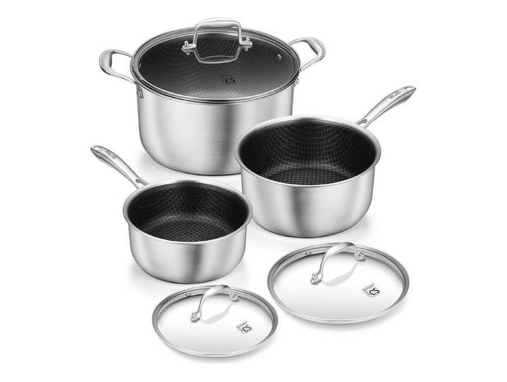 LuxusKollektion Topf-Set Edelstahl-Topfset 6-tlg. Hybrid-Wabenstruktur
