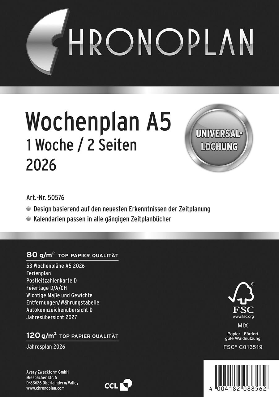 CHRONOPLAN Kalendereinlage Wochenplan A5 2026 50576