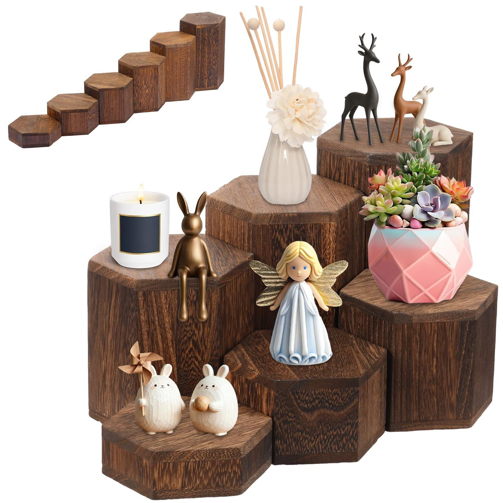 Merkloze Set van 6 Houten Standaards voor Decoratie en Presentatie
