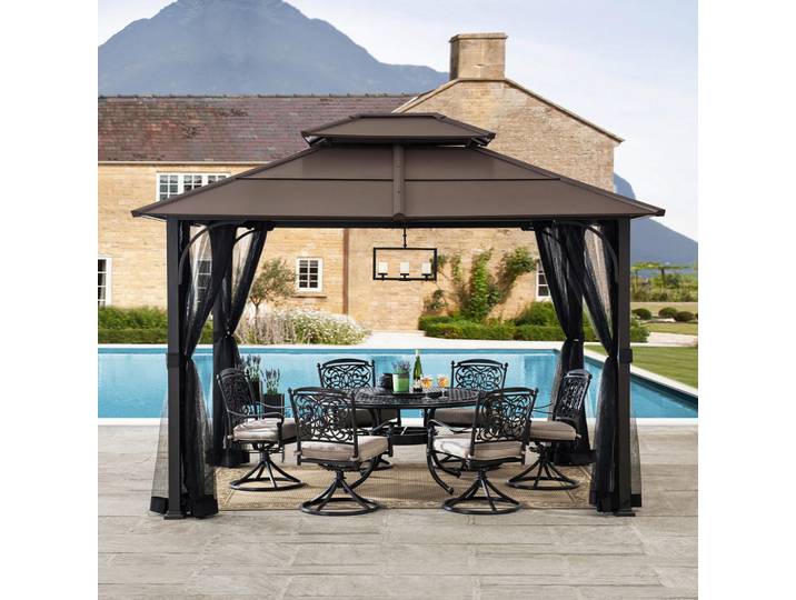 Pavillon, Metall, 366x293x307 cm, wetterbeständig, Sonnenschutz, Pavillons