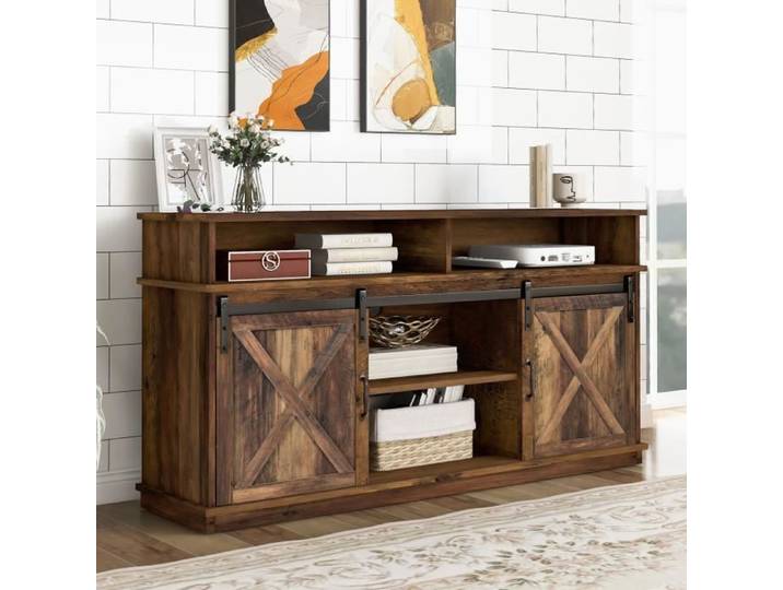 Buffet bas - MODERNLUXE - Meuble de Rangement - Portes coulissantes - Marron vintage