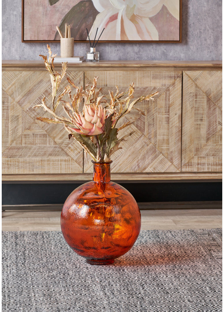 Beachcrest Home Round Recycled Glass Vase Orange 42cm H X 34cm W X 34cm D