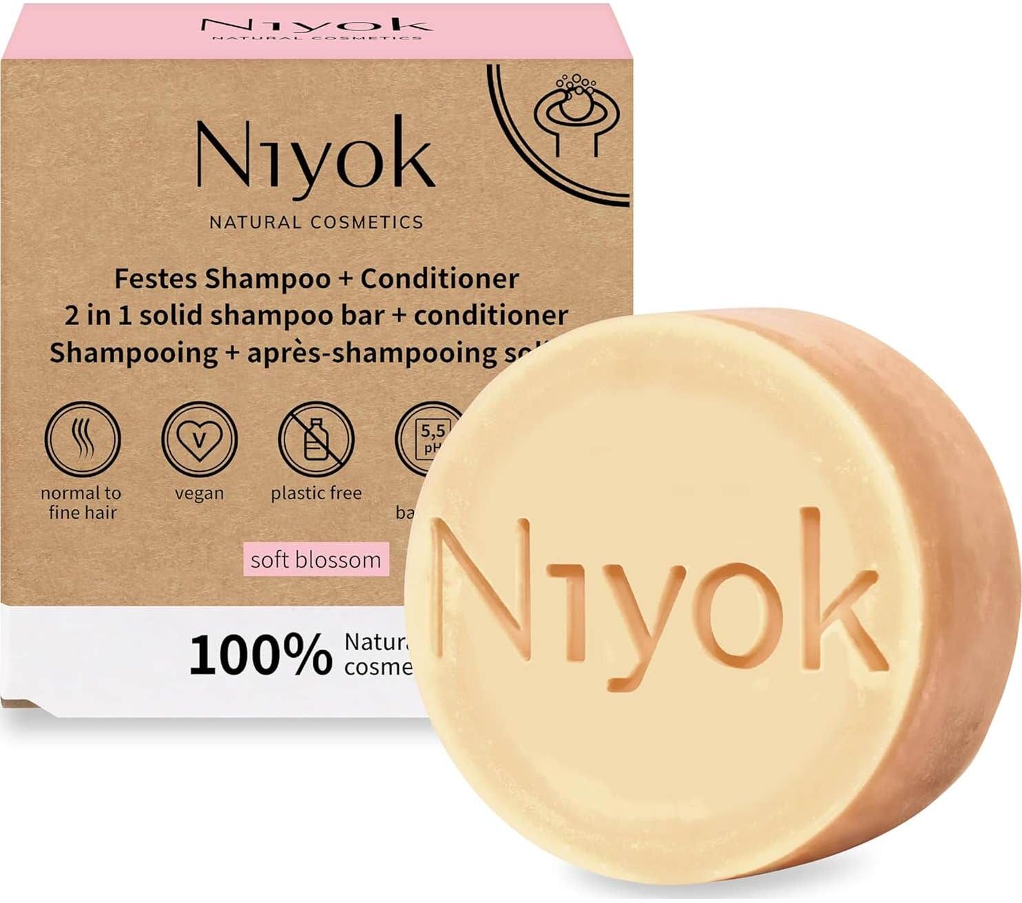 Niyok Champú Sólido 2 en 1 + Acondicionador Soft Blossom 80 g