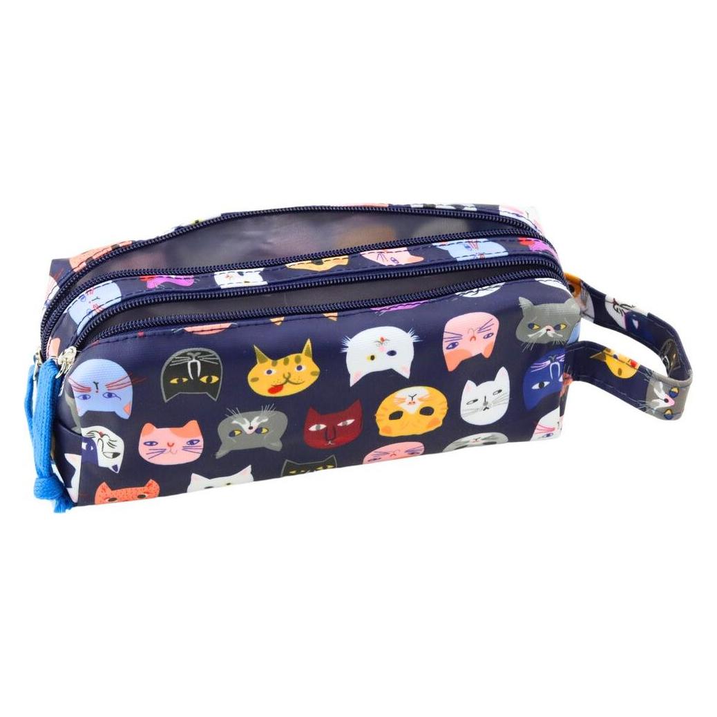 Lean Toys Federmäppchen für die Schule, bunte Katzen, zwei Taschen, Marineblau, 22 cm (66654764)