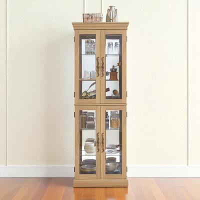 Fundinbaths Lighted Glass Display Cabinet with Adjustable Shelves, Wood Frame and Glass Doors, Bulb Included