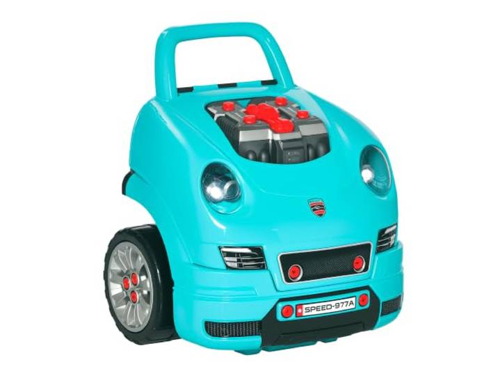 HOMCOM Camion Mécano 2 en 1 Jouet Bricolage Enfant Établi Enfant Bleu Jeu d'Imitation Mécanicien\, Nombreux Accessoires Total de 61 Pièces\, Effets Sonores et Lumineux\, PP ABS