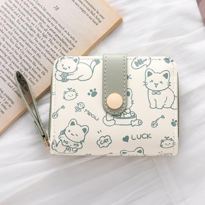 Multicon Wholesale Hub High Quality Cute Cat Wallet, Card Holder Small Purses With Zip Coin Pocket Pocket High Quality Square Hand Bags green