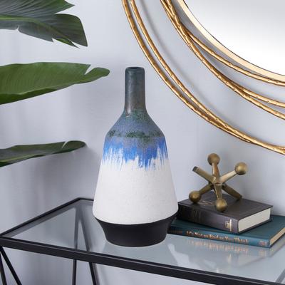 Studio 350 White Ceramic Handmade Decorative Vase with Dripping Effect