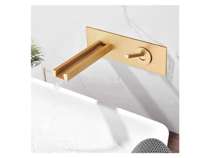 Gebürstetes goldfarbenes Badezimmer-Wasserhahn, Wandmontage, Messing, Badewannenarmaturen, Waschbecken, Wasserfall, 1 Hebel, Mischbatterie, Küchenspüle, Wasserhahn