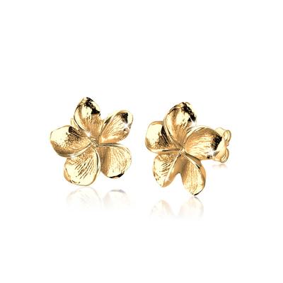Paar Ohrstecker ELLI "Frangipani Blüte Blume Filigran 925 Silber", gold, Ohrringe, Damen, onesize, ohne Stein, Silber 925 (Sterlingsilber)