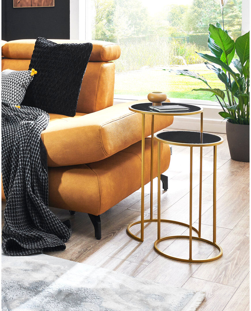 Fairmont Park Gaspard Glass Top Frame Nesting Tables Black 60cm H X 35cm W X 35cm D