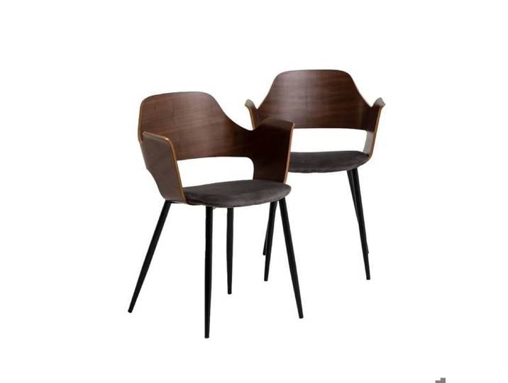 Chaise en bois foncé et velours gris Florence (lot de 2)
