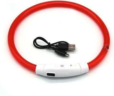 Uplift Essentials High Visibility Luminous LED Dog Collar Ultra Bright Night Safety Light red m