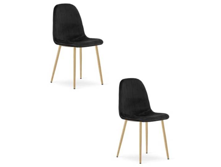 Esszimmerstühle LIVORA, Gepolsterter Stühle Esszimmer, Küchenstühle Esstisch Stühle Mit Velours Polster, Polsterstuhl Leicht zu Reinigen, Stuhl Esszimmer, Schwarz / Beine Holz - 2er