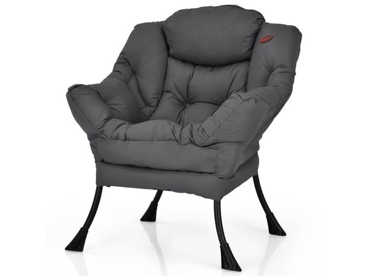 COSTWAY Fauteuil Rembourré Paresseuse Moderne en Tissu Polyester - Cadre Métallique - Accoudoirs et Poche Latérale Gris