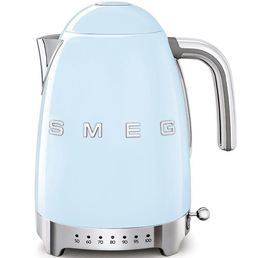 SMEG Wasserkocher mit Temperatureinstellung 50-100°C Edelstahl Kocher, 2400,00 W,360°Basis elektrischer Wasser Kocher mit Temperatureinstellung Blau