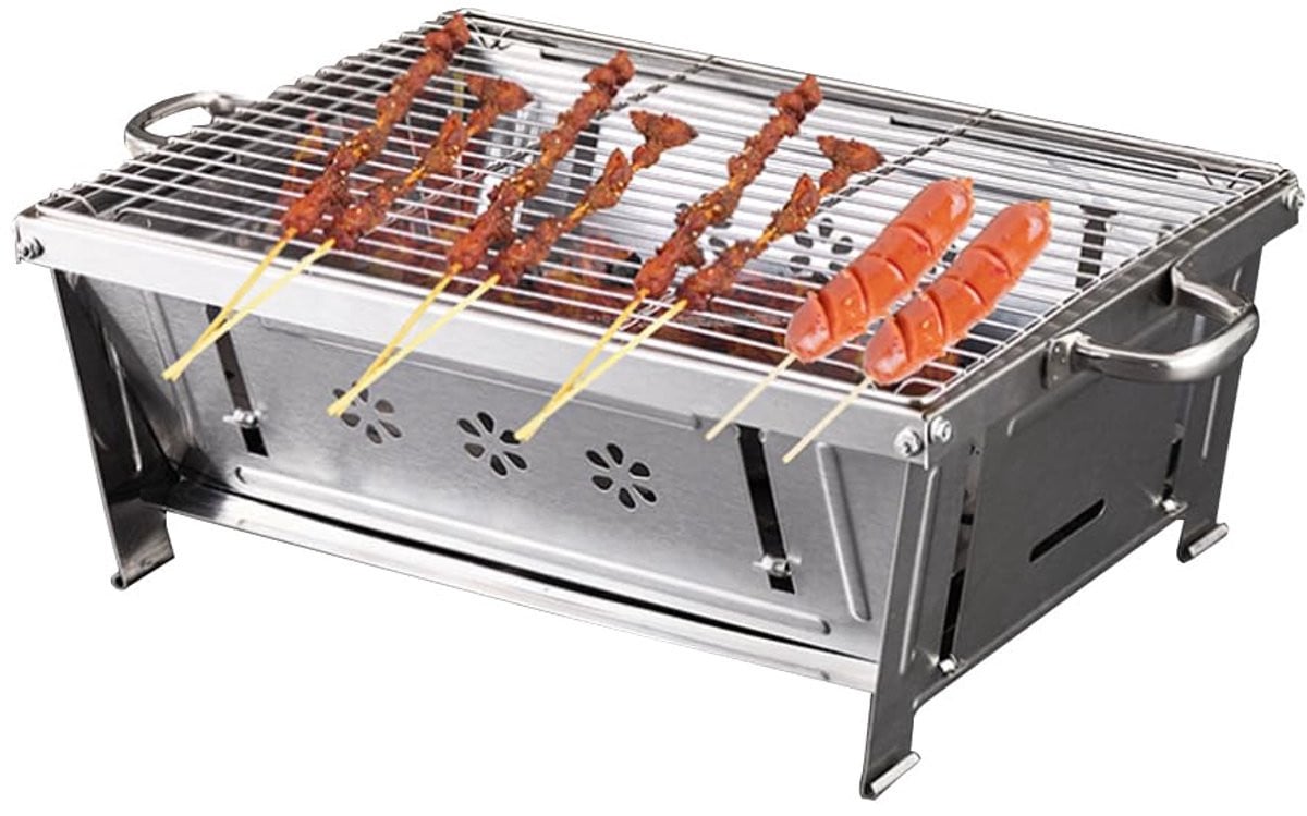 Draagbare tabletop houtskoolbarbecue van roestvrij staal in zilver