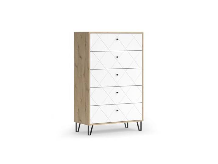 Vicco Kommode Nizza , Artisan-Eiche 80.2 x 127.4 cm mit 5 Schubladen, zur Nutzung als Ablagefläche neben dem Bett