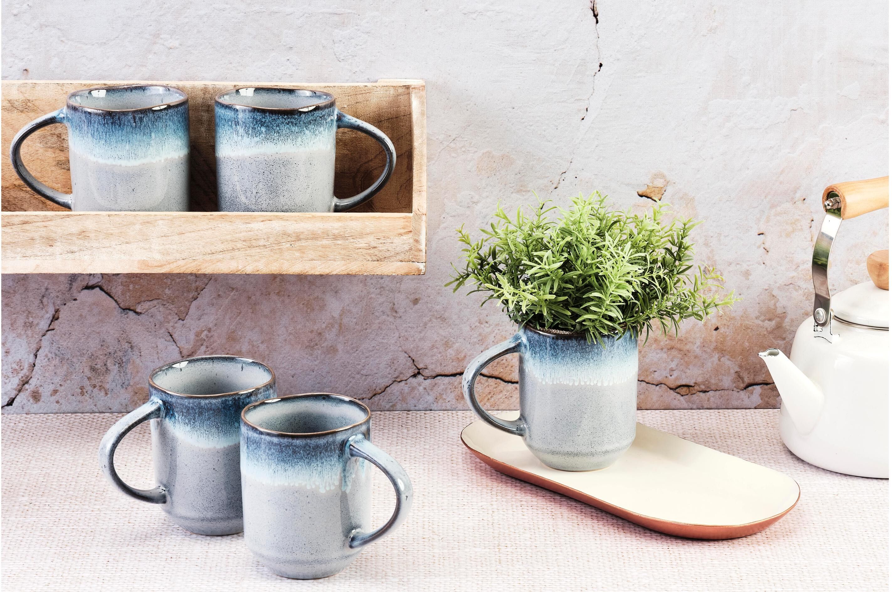 Tasse "Björn Genesis, 400 ml 6 Stück", blau, 6 Stk., Steinzeug, Trinkgefässe, Tasse blau 6 Stk.