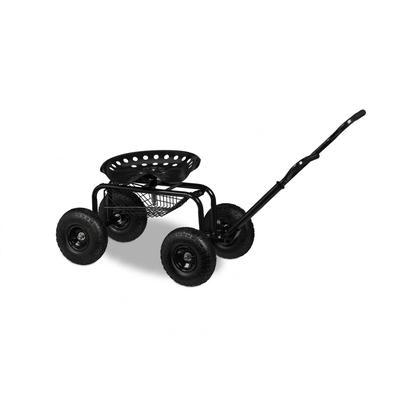 Relaxdays fahrbarer Gartensitz, höhenverstellbar, 150 kg, Stauraum, Rollsitz Gartenarbeit, Stahl, Luftreifen, schwarz