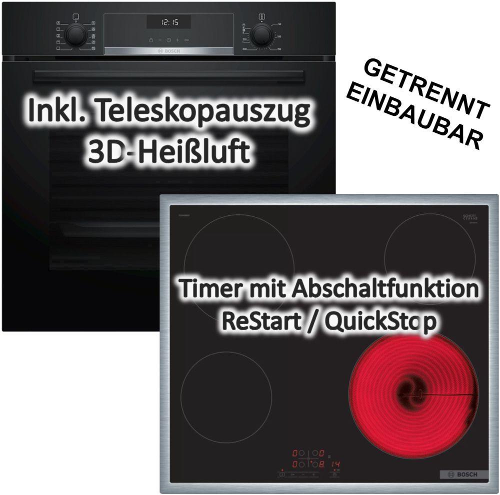 Herdset Bosch Backofen 71 Liter AirFry + Elektrokochfeld Edelstahlrahmen autark 60cm