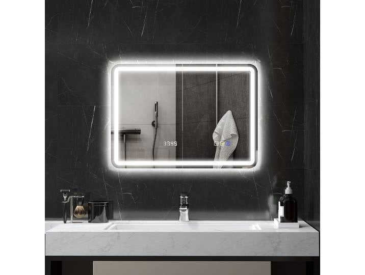 HOMCOM Miroir LED 70x50cm Bluetooth Anti-Buée avec Horloge