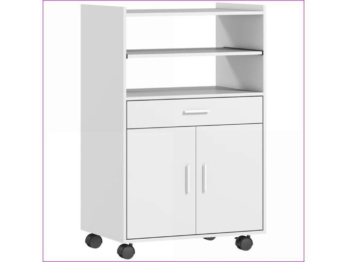 Servers Sideboards & Buffets - Meuble pour Micro-ondes - Rangement Multi-Niveaux - Roues - Blanc