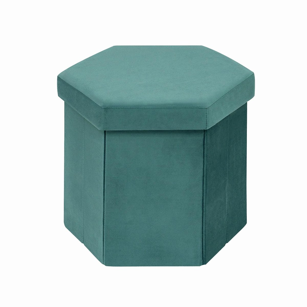 Merkloze vouwbare pouf met opbergruimte in blauw velvet voor volwassenen