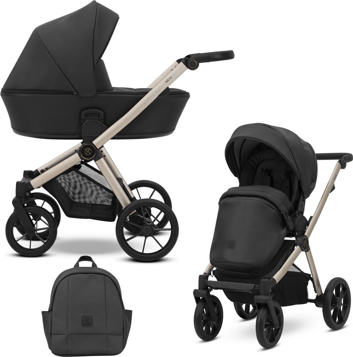 Kinderwagen Kunert Brav 2in1 - Champagnerfarbene Rahmen - Farbe: Black Eco