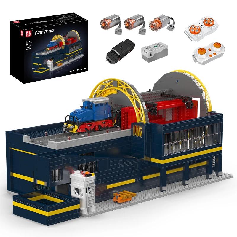 Technischer Zug-Bausatz - Modell 17094 - Motorisierter Schienenwagen - Drehbarer Kippwagen - Fernbedienung - Lithium-Akku - Kleine Klemmbausteine - Originalverpackung