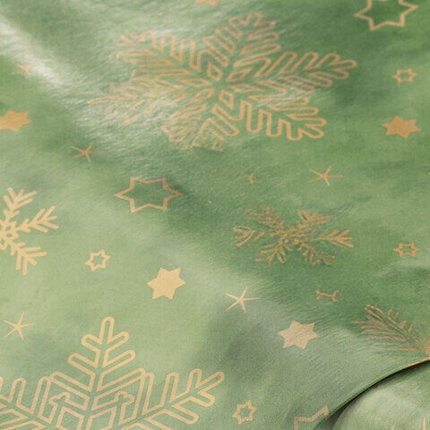 Abwaschbare Tischwäsche/Wachstuch "Schneekristalle", grün-melange/gold