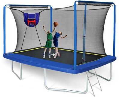 neno 8ft x 12ft Rectangular Trampoline with Basketball Board, Ball Inflater & Ladder - Blue, ASTM & CPC Certified