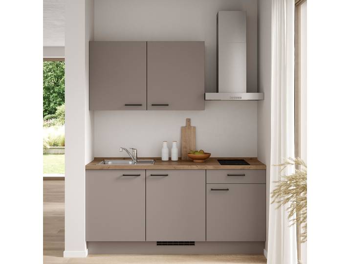 Küchenzeile Low-Line Senso Variante A 180cm Ausrichtung rechts Braun/Latte Macchiato ohne Elektrogeräte