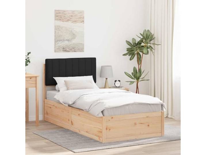 Massivholz Kiefernholz gepolstertes Kopfteil minimalistisch modern 90 x 200 Bettgestell mit gepolstertem Kopfteil Schwarz 90x200 Massivholz Kiefer Einzelbett Lattenrost Modernes Design