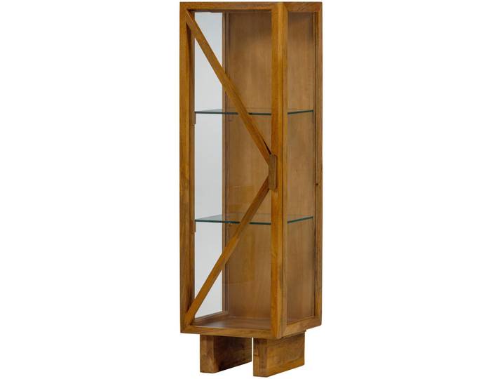 Livetastic Vitrine Kella, Natur, Holz, Glas, Mangoholz, vollmassiv, 3 Fächer, 40x137x39 cm, Wohnzimmer, Wohnwände, Vitrinenschränke