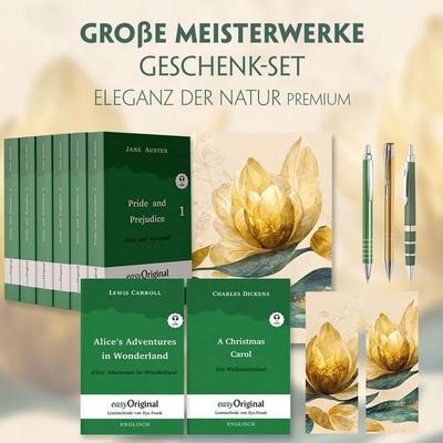 Große Meisterwerke Geschenkset - 8 Bücher (Hardcover+ Audio-Online) + Eleganz der Natur Schreibset Premium, Set von Jane Austen,Charles Dickens,Lewis