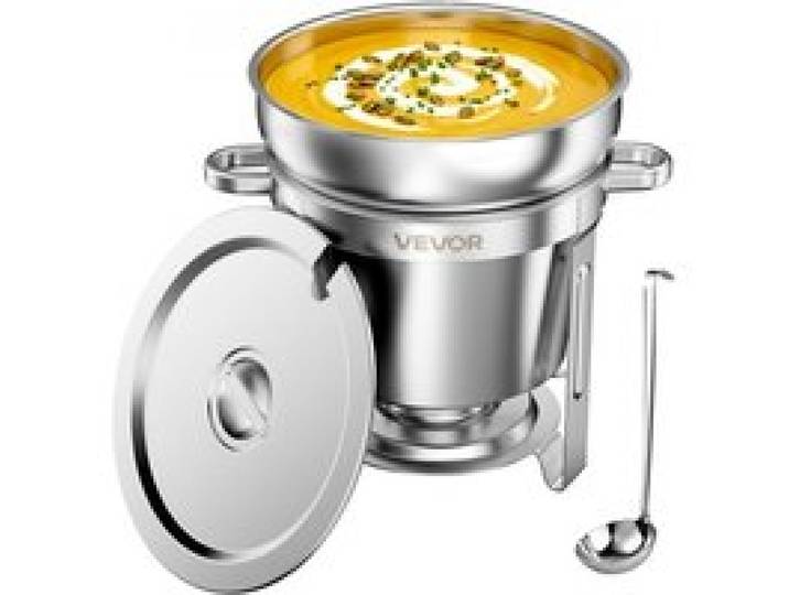 VEVOR Chafing Dish 10,4 L Warmhaltebehälter für Suppen Edelstahl 1er-Pack für Hochzeiten, Partys & Buffets, zum Warmhalten oder Kühlen von Speisen, Speisebehälter mit Schöpfkelle & Brennstoffbehälter