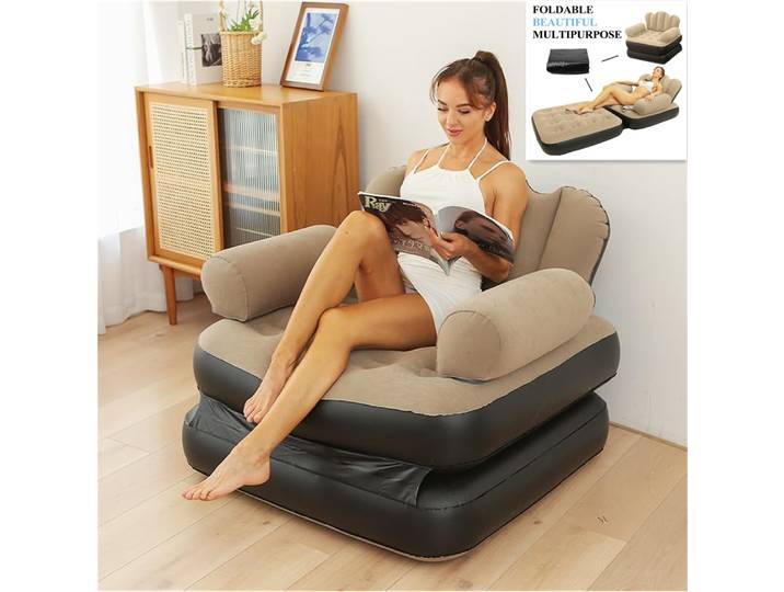 Canapé gonflable extérieur adulte paresseux canapé multifonctionnel cinq en un lit gonflable pratique canapé de plage chaise longue pliable