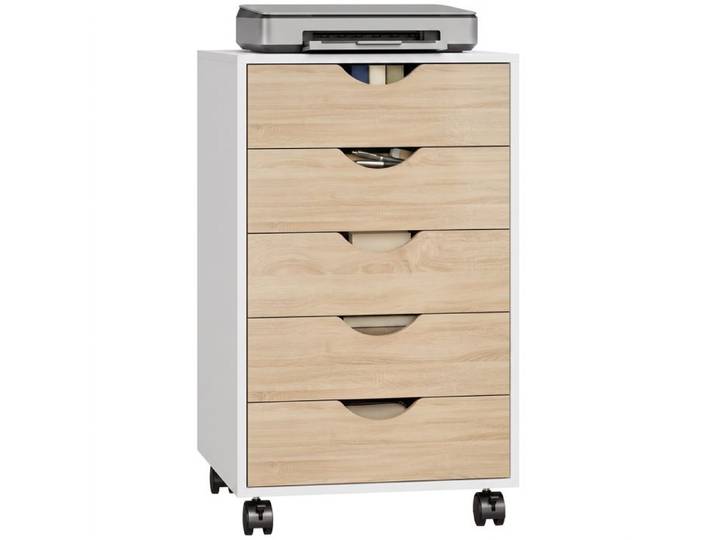 Caisson de bureau - Meuble de bureau - Meuble à tiroirs - 5 tiroirs - Panneaux MDF - Montage requis - 40 x 40 x 67 cm - ZENLINKJH